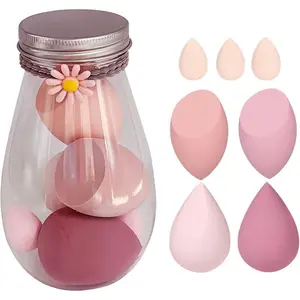 Drift bottle beauty egg set of 6 pieces, 4 large and 2 small teardrop-cut powder puff set, professional-grade skin-friendly and non-powdery makeup eggs, portable bottle makeup sponge, Blending Beauty Sponge, birthday and Christmas gift for best friends