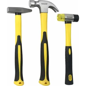 3 Piece Hammer Set includes 16 OZ Claw Hammer, Tack Hammer and Double Sided Rubber Mallet, with Shock Absorbing Rubber Grips, Durable Fiberglass Handles and Polished Steel Heads