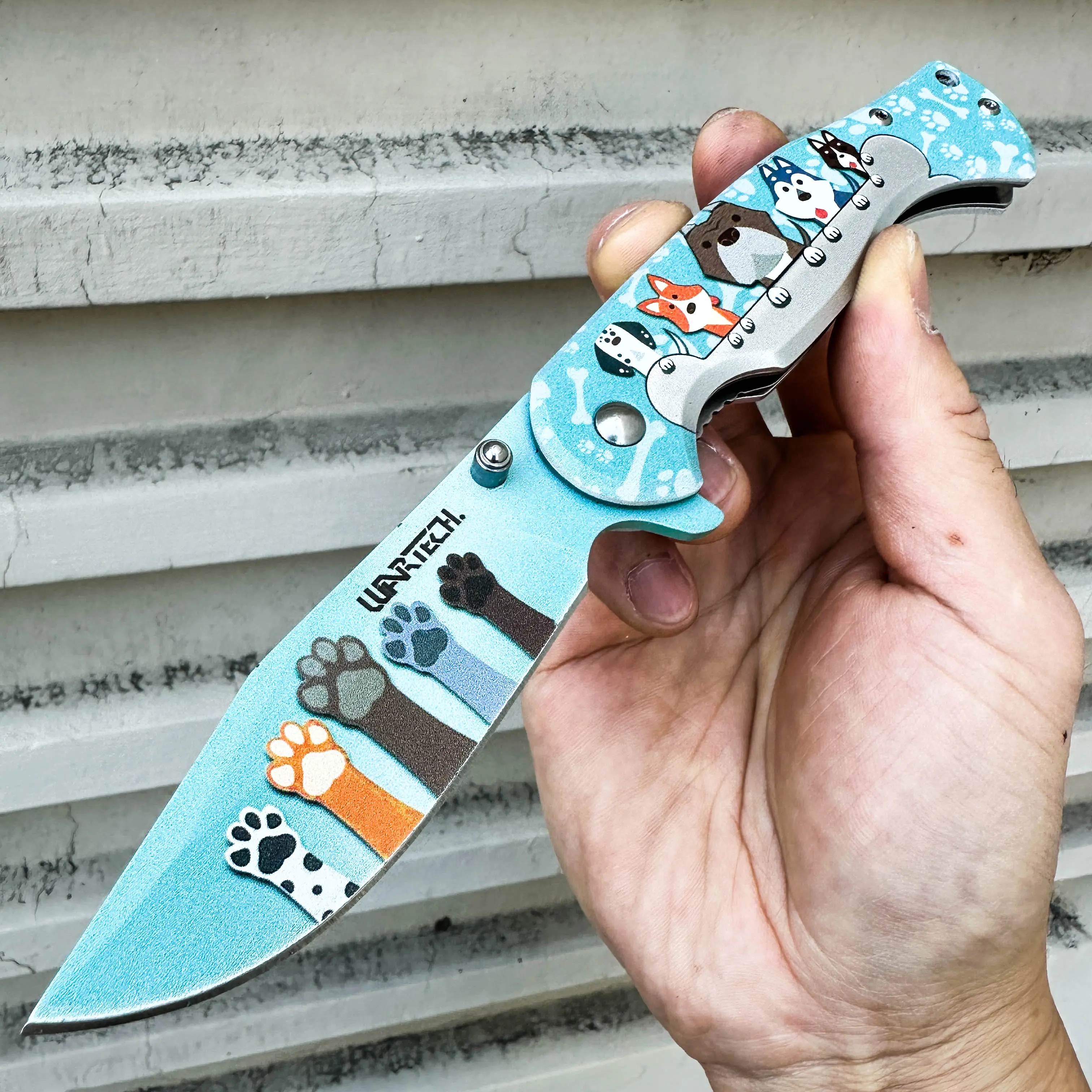 8" Cute Pets Print Design EDC Aluminum Folding Pocket Knife for Men and Women, Lightweight Knife, Sharp Stainless Steel Blade Outdoor Tool