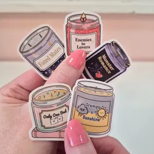 5 Candles Book Tropes Reading Book Lover - Waterproof Glitter or Glossy Stickers 2.75" Size Customizable for Kindle Book or Tablet Durable Stylish Design