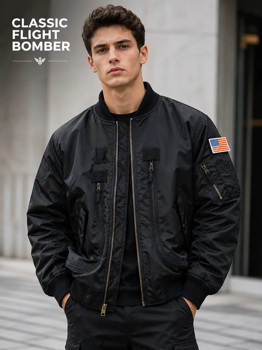 Men's MA-1 Bomber Jacket Vintage Military Flight Jacket Oversized Streetwear Coat Thickened Warm Outerwear with Utility Pockets Zip Up Design Casual Windbreaker Jacket for Fall Winter Daily Wear Outdoor Travel