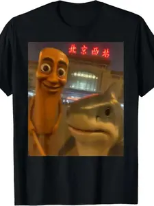Cotton Funny tung tung tung sahur tralalero tralala selfie brainrot T-Shirt,Funny Cotton T-Shirt Print for Men and Women, Street Party Fashion Top, Loose-Fit Long Pattern Tee, Unisex Casual Streetwear