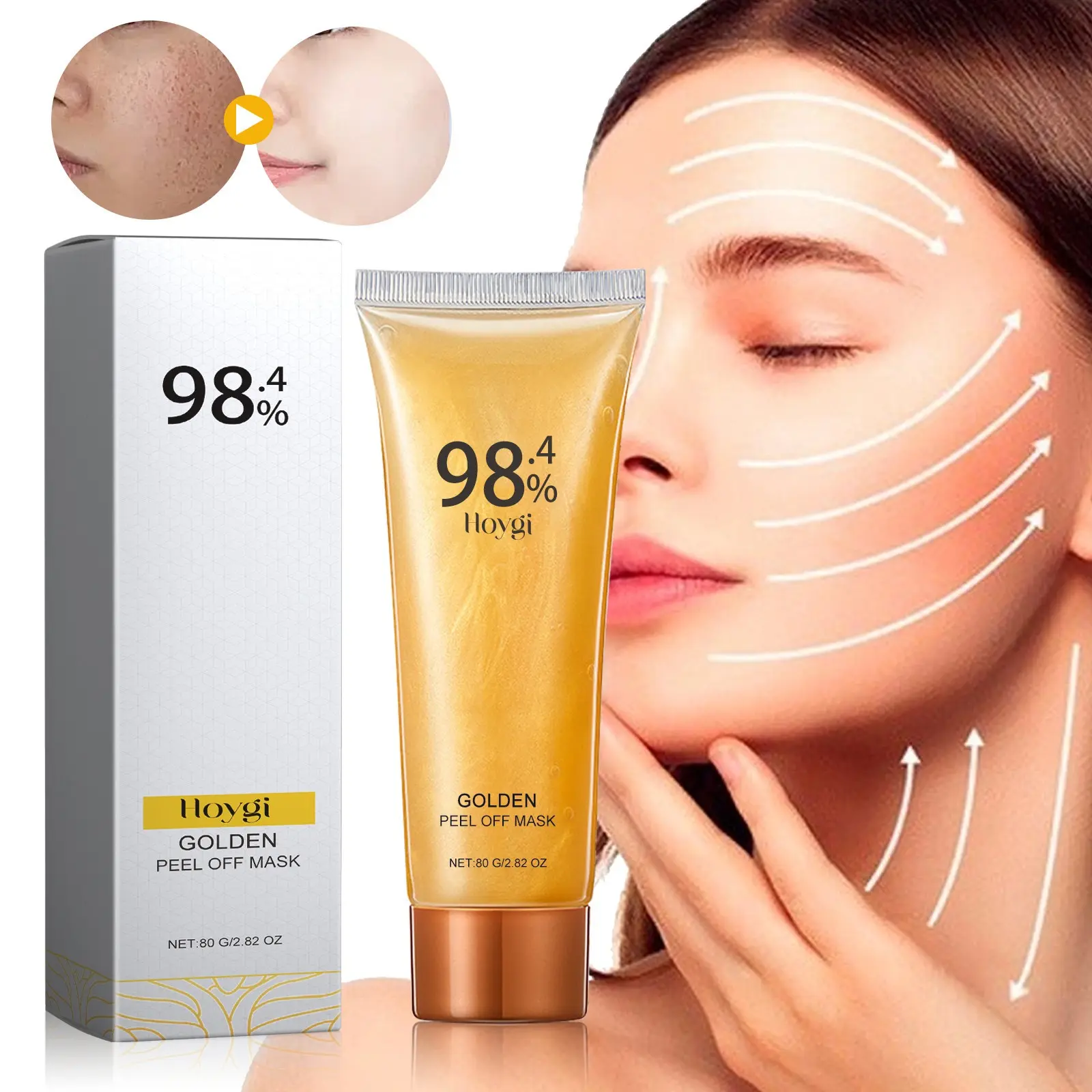 Peel-off Gold Mask, Facial Mask for Blackhead Removal, Reducing Fine Lines & Tightening Skin, Smear-on Mask