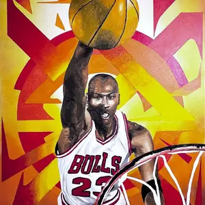 More Than A Dunk - Original 30"X40" Acrylic on Canvas Graffiti Painting of Michael Jordan in Mid-Flight with Augmented Reality Integration