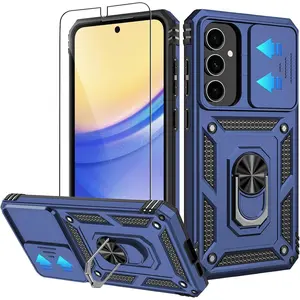 Galaxy S24 FE Case with  Screen Protector, Slide Camera Cover, Grade Rugged Drop Protective Case for Galaxy S24 FE (Blue)