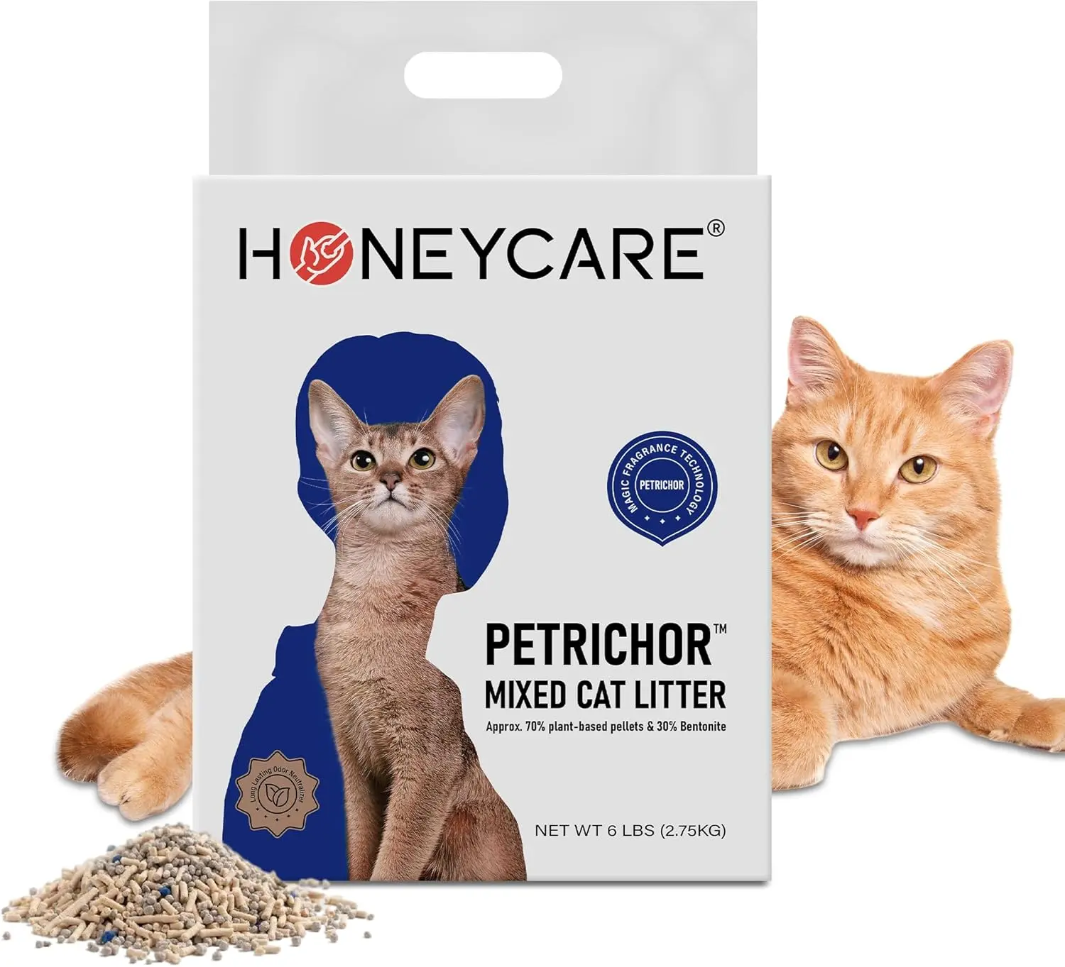 HoneyCare Petrichor Mix Cat Litter I Tofu Cat Litter I Nature Plant-Based Pellets and Bentonite Sustainable I Low-Dust Qucik Clumping Superior Odor Control, 6 Lbs, SummerVibes petlovers