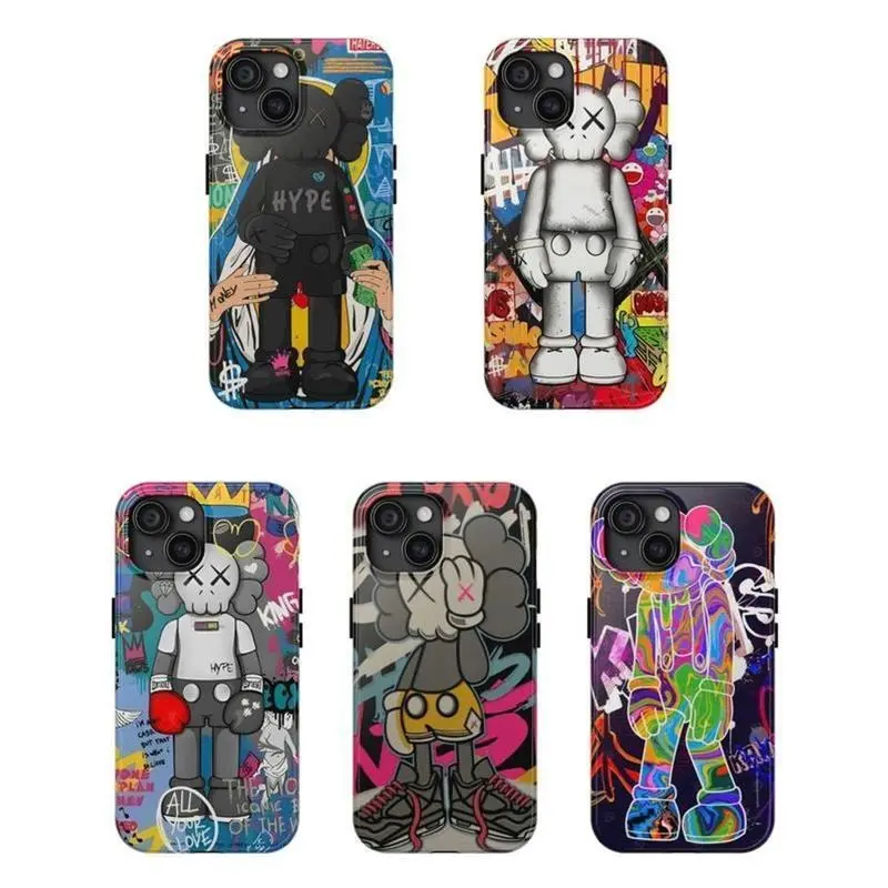5pcs Aesthetic Kaws Phone Case, Cool For iPhone17 16 15 14 13 12 11 Pro Max Plus Air GIft For Fans FHalloween Daily Colorful
