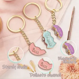 Magnetic Breakaway Best Friends Forever Keychain Set of 3, Split Apart Interlocking Puzzle Piece Key Ring for Bestie Trio, Friendship Gift for 3 Sisters, DIY Shareable Pendant