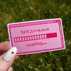 Self Love Loading Retro Pink Hearts Vinyl Glossy Sticker 3 inch Gift Decoration