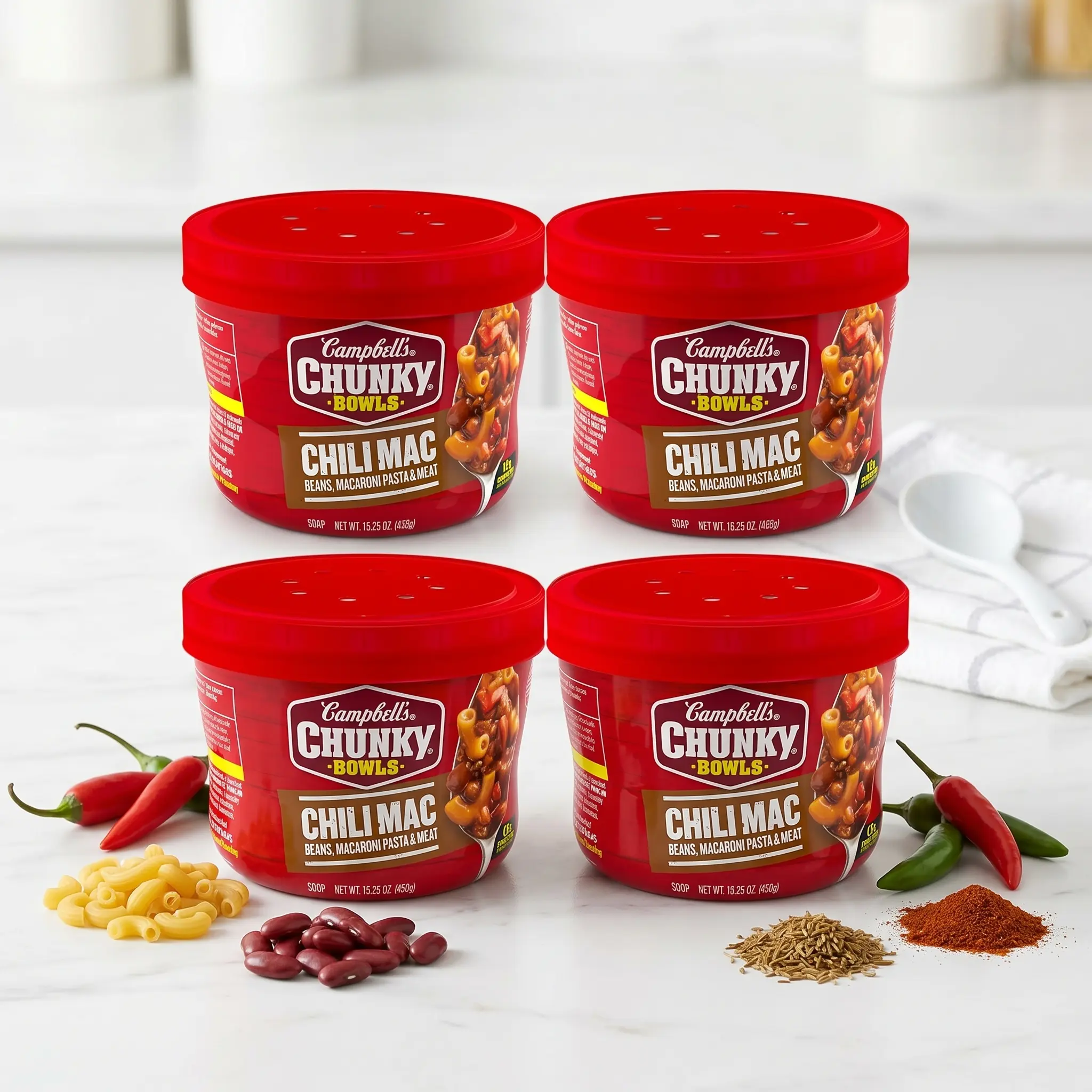 [FLASH SALE] Campbell’s Chunky Chili Mac Soup, 15.25 oz Microwavable Bowls (Pack of 4)