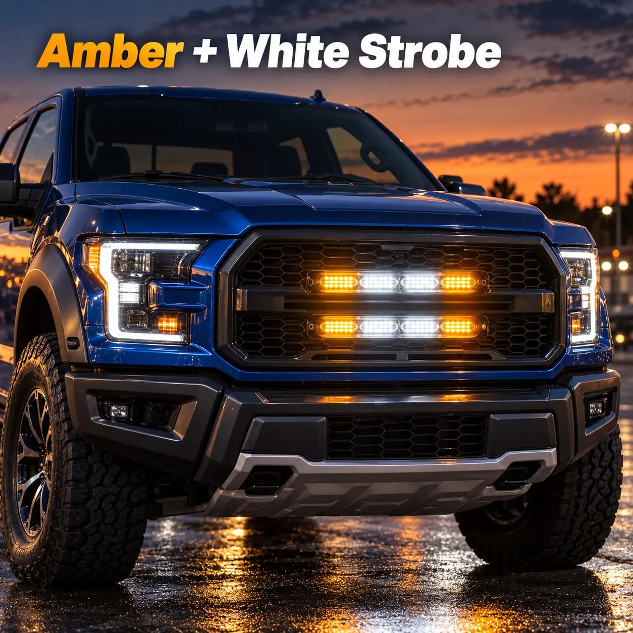 2 Pack 24 LED Amber White Strobe Light Bars, 12V-24V Emergency Warning Flashing Lights with Aluminum Housing for Trucks, Pickup Trucks, Vans and Trailers