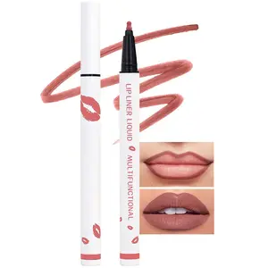 Dark Red Matte Lip Tint Stain Marker Pen,2in1 Liquid Lipstick & Lip Liner Pencil,Long Lasting Waterproof 24 Hour Lip gloss for Women Color Glossy