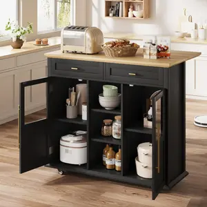 Mobile Kitchen Island Cart with Wheels - Compact Storage Solution, Versatile Storage Options, Easy Mobility, Trash Storage Cabinet,for Small Kitchens, Dining Rooms, Camping