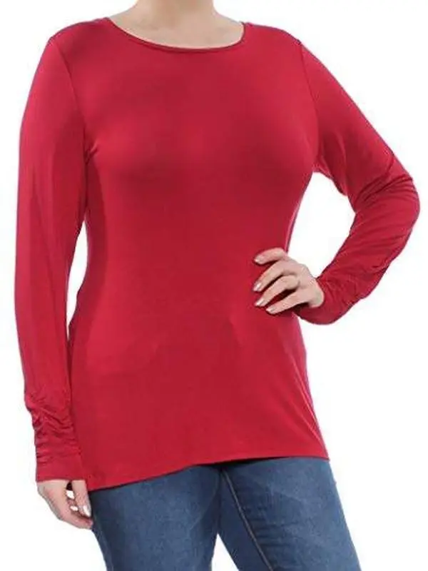 Alfani Long-Sleeve Ruched Top Banner Red L