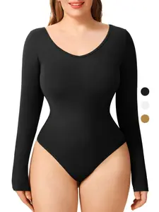 Women's Long Sleeve Bodysuit, Soft Cotton Knit Fabric, Stretchy, Elastic Comfortable Fit, Perfect for Any Occasion, Casual Wear christmas push up bra