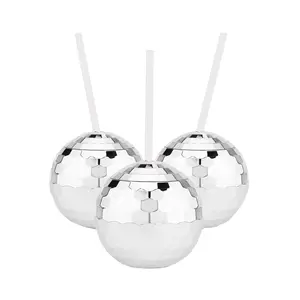 Disco Ball Tumbler Reusable Drinkware 16oz BPA Free Non Toxic Party Favor with Straws Leak Proof Sealed Lid Hand Wash Only