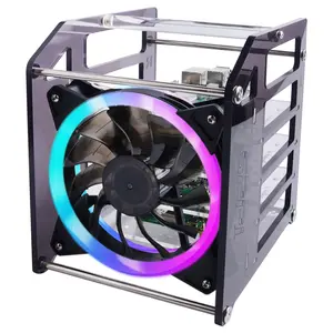 52Pi Raspberry Pi Cluster Case, Raspberry Pi Rack Case Stackable Case with Cooling Fan 120mm RGB LED 5V Fan for Raspberry Pi 4B/3B+/3B/2B/B+ and Jetson Nano
