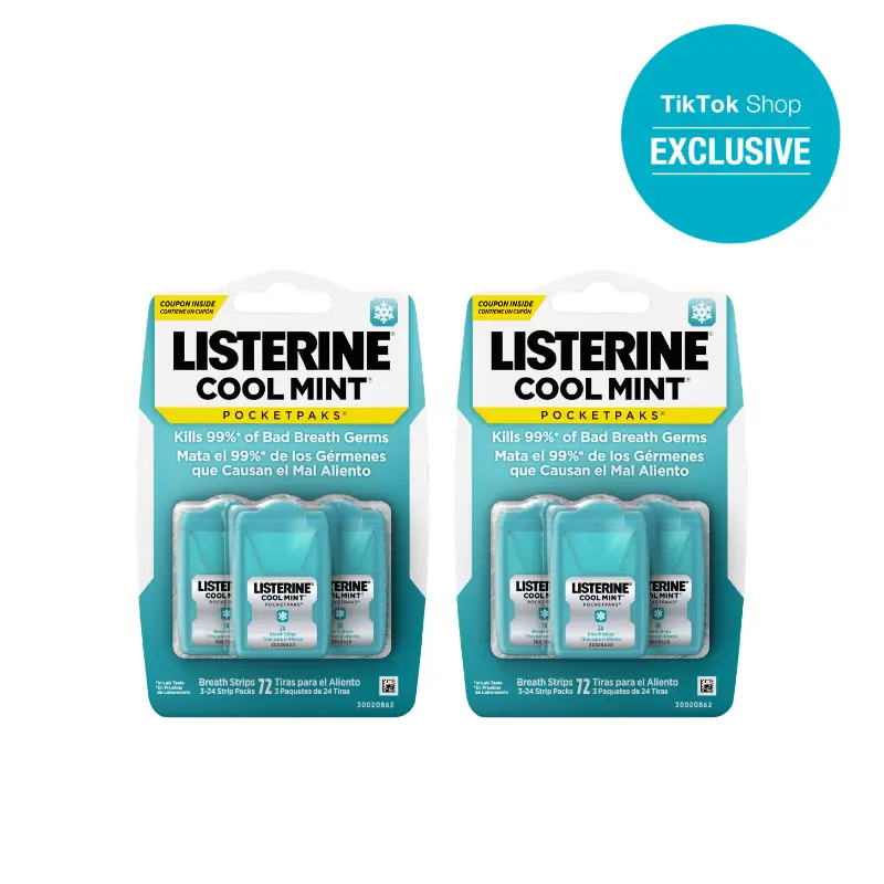 Listerine Cool Mint Pocketpaks Dissolving Breath Strips 6 Pack, 144ct total, Zero Sugar, Zero Alcohol, #1 Recommended Mouthwash Brand
