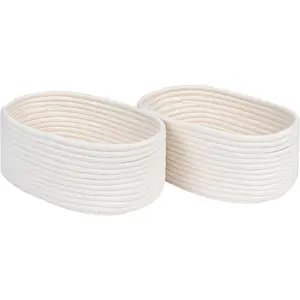 Cube Shelf Closet Storage Baskets Bins,Woven Basket for Organizing/Storage,Long-lasting &Skin-friendly Toy Storage Basket Bin,Stylish Room Decor Basket,Off White Cotton Rope Basket 2 Packs