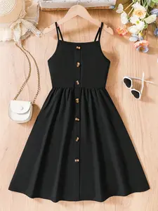 Girls' Strapless Button Dress, Hepburn Style, Casual Slim-Fit, Fashionable and Comfortable, Perfect for Daily Wear