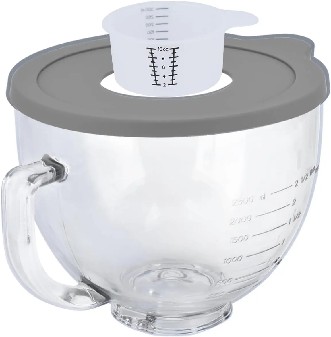Tilt-Head Stand Mixer Glass Bowl, 5 QT,Compatible with Kitchenaid Artisan&Classic Series,Glass Bowl with Lid,Mixer Bowl Cover to Prevent Spilling of Ingredients,Contemporary with Grey Lid