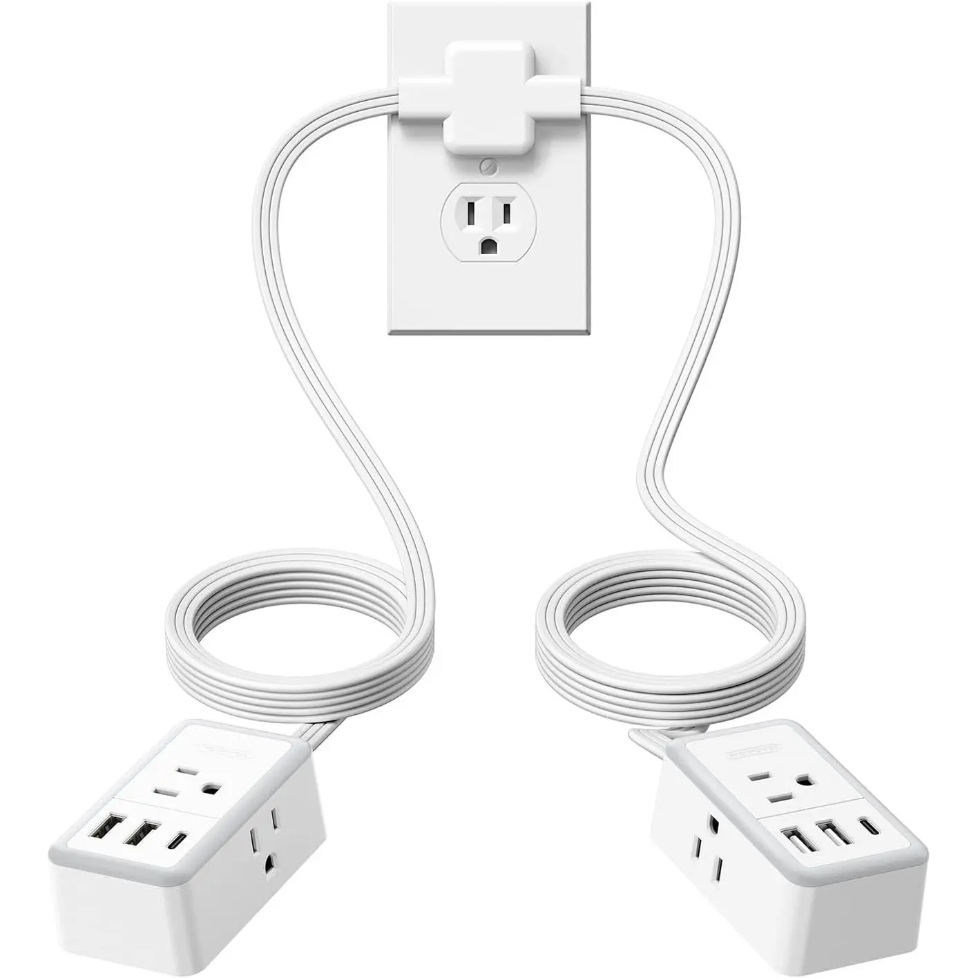 NTONPOWER Twin Extension Cord Splitter 12 / 18 FT, with 6ft Dual Extension Cord on Each Side 3 Widely Outlets, Double Extension Cord for Home Office Dorm Room