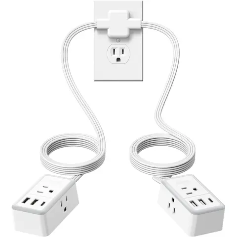 NTONPOWER Twin Extension Cord Splitter 12 / 18 FT, with 6ft Dual Extension Cord on Each Side 3 Widely Outlets, Double Extension Cord for Home Office Dorm Room