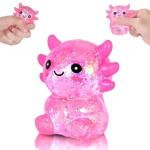 Axolotl Squishy Toy, Glitter Slow Rising Stress Relief Fidget Toy, Maltose Filled TPR Squeeze Toy, Cute Transparent Axolotl Desk Pet Sensory Toy for Kids Adults, Anxiety Relief Toy, Handheld Squishy, Party Favor, Pink, Age 3+