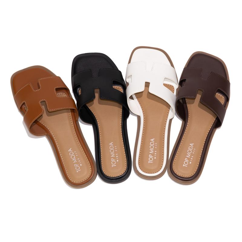 Aeris - Wide Fit Women's Casual Square Toe Slippers with Cushioned Footbed Synthetic Material Lightweight Comfortable Everyday Wear