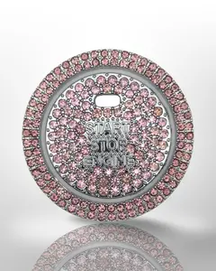 Start/Stop Button Ring - 2pc Set W Hole - Rhinestone Ring - Pink