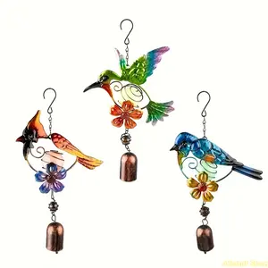 Outdoor metal hummingbird wind chime - vibrant colored feathers, durable iron garden decoration, suitable for porch, terrace, indoor/outdoor use - no electricity required, perfect holiday gift (Halloween, Christmas, Father's Day, Thanksgiving)