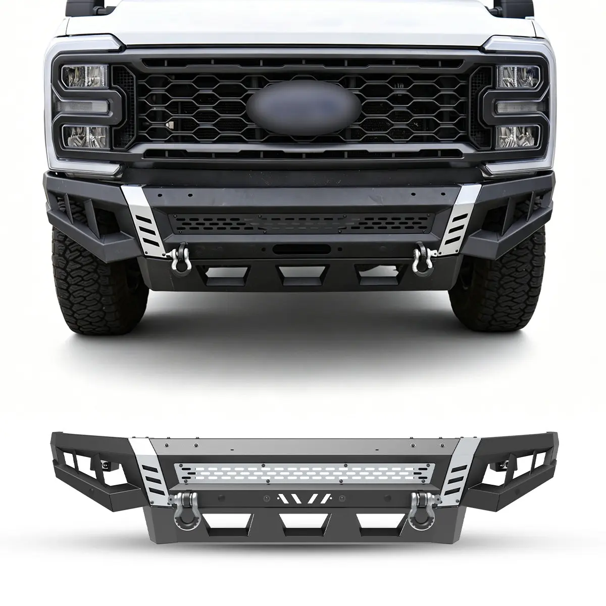 WOLFSTORM Front Bumper, Coated Metal Auto Replacement Bumper for 2017-2026 Ford F-250 F-350, Bolt-On Design with License Plate Bracket, 4" Light Bar Mounts, Detachable Feature