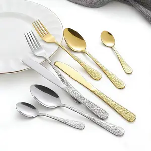 20-Piece Stainless Steel Western Cutlery Set, Palace Phoenix Embossed Handle Knife Fork Spoon Set, Tableware Set, Colorful Box Packaging