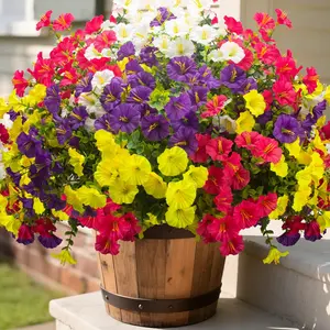 24 Bundles Artificial Flowers for Outdoors, Faux Spring Flowers for Decoration, UV Resistant Silk Morning Glory with Eucalyptus Realistic Fake Flowers for Yard Planter Porch Garden