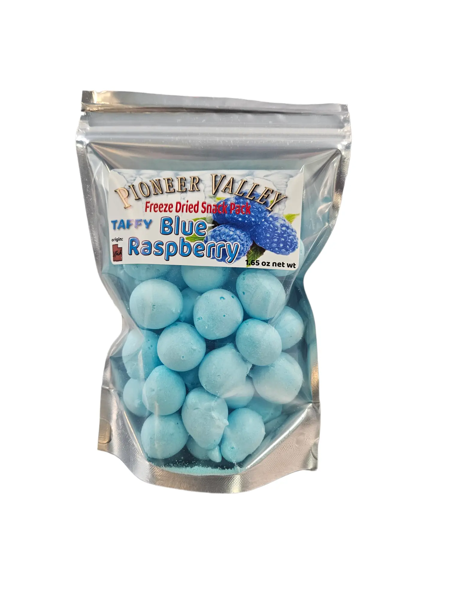 Pioneer Valley Blue Raspberry Flavor Freeze Dried Taffy (snack, light, candy, sweet, airy, crunchy)