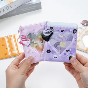 3-inch (approximately 7.6 cm) mini photo album, heart-shaped hollow card binder, photo clip with pendant and 40 pockets (purple black cat) Decor Plastic