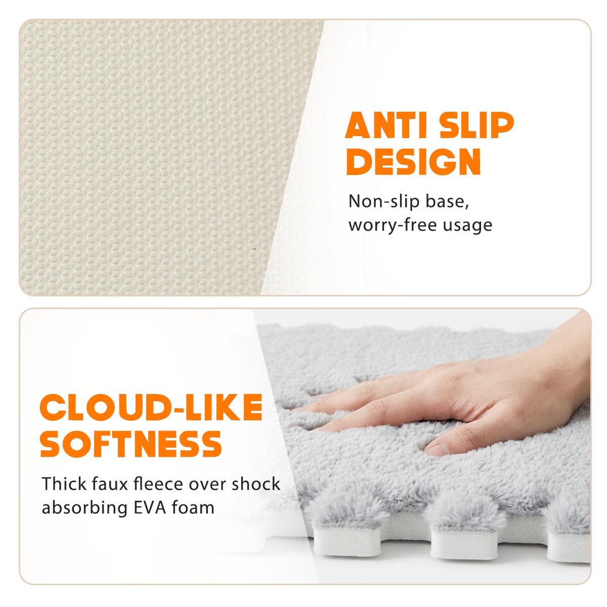Grey Fluffy Play Mat Tiles (30cm x 30cm / 11.8” x 11.8”) – Anti-Slip, Easy-Clean, Soft EVA Foam Flooring for Kids, Pets, Playroom & Home Decor