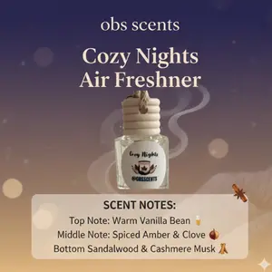 Obs Scents Cozy Nights Air Freshener with Warm Vanilla Bean Spiced Amber Clove and Sandalwood Cashmere Musk Notes