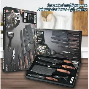 6/7PCS Kitchen Knife Set High Carbon Stainless Steel Chef Knives with Wooden Handle Ultra Sharp Cooking Knife Set with Scissors & Peeler Gift Box, mothersdaygift#Summervibes
