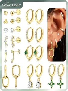LOYALLOOK 11Pairs Gold Hoop Earrings for Women-Hypoallergenic Surgical Steel Earrings 14K Gold Plated Cartilage Earring Sets for Multiple Piercing Trendy Earring Stacks Flat Back Stud Hoops