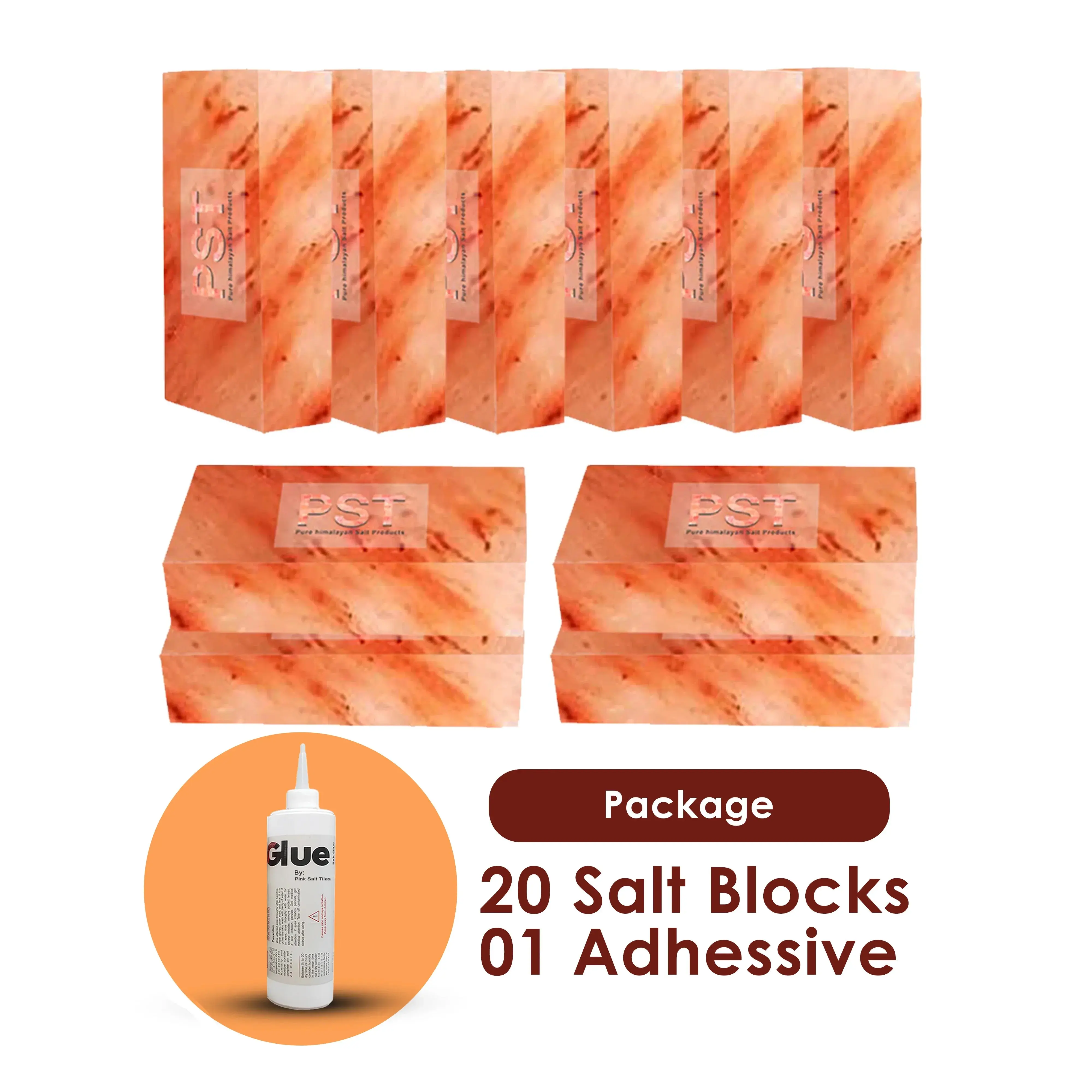 Himalayan Salt Blocks Pack of 20 With 1 Adhesive - Pink Salt Blocks 8x4x2