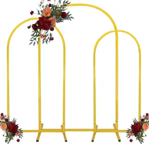 Set of 3 Wedding Arch Stand Gold Arch Frame for Baptism Wedding Birthday Bridal Baby Shower Event Celebration (7.2FT, 6.6FT, 6FT )