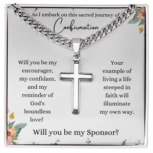 Confirmation Sponsor Necllace Gift - Godfather Proposal NeckLace- Will You Be My Confirmation Sponsor - Cuban Chain Cross Necklace