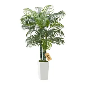 6 ft Lifelike Artificial Areca Palm Tree, Indoor Faux Plant with Tropical Silk Decorative Leaves, Tall White Planter, House Plants Decor, Indoor/Outdoor Home Office Accent, Housewarming Gift