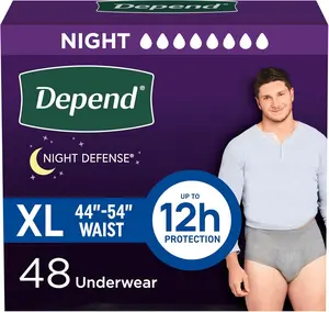 Night Defense Incontinence Underwear for Men 12-Hour Overnight Protection | Extra Large 44–54” Waist | 48 Count Disposable Grey Briefs | Super Absorbent Core, Odor Control, Leak Lock Technology for Dry, Comfortable Sleep
