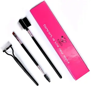 3-Pcs Makeup Eye Grooming Kit - High-Quality Fashion Duo Eyebrow Brush, Eyelash Brush, Spoolie, Eyelash Comb Cosmetic