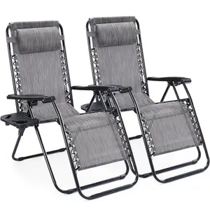 Zero Gravity Chairs Set of 2, Portable Recliner Folding Lounge Chair with Cup Holder and Adjustable Pillow for Beach Camping Patio Poolside, 330 lbs Capacity