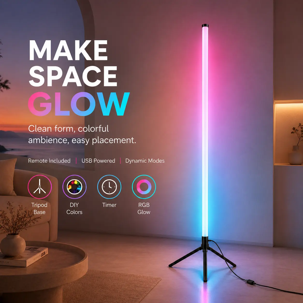 1PC/2PCS RGBIC Corner Floor Lamp, Modern LED Ambient Light with Music Sync, Flowing Multicolor Effects, App & Remote Control, Adjustable Brightness and Timer for Bedroom, Gaming Room & Living Space
