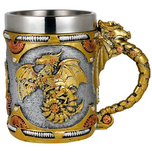 Medieval Dungeons and Dragons Funny Coffee Mug 15.8oz DnD gift ideasStainless Drinkware Cup Father Day Gift Epic Mug for Lovers Dragon Collector Themed Party Decoration Unique Heavy Duty Mugs Vintage Resin Embossed Viking Mug