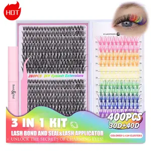 DIY Lash Extension Kit,Individual Lashes Clusters Kit 30D&40D Eyelash Extension Kit, Colored Lash Clusters,Natural False Lash Kit with Bond and Seal Lash Applicator Tool  and Lash Tweezers natural false eyelashes & adhesives Lightweight Makeup